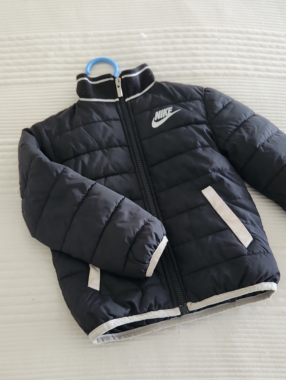 Nike Kids Black Puffer Jacket with White Trim